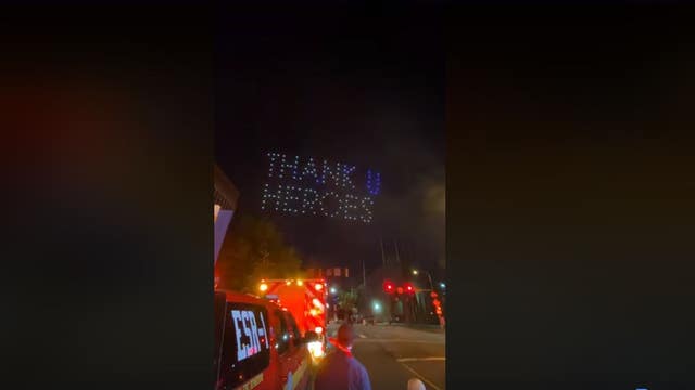 Video: Fleet of drones display support for healthcare workers and first responders in University City