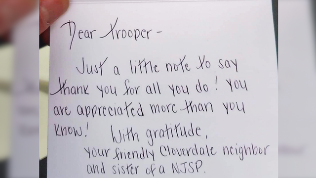 New Jersey State Police officer receives positive handwritten 'thank you' note during pandemic