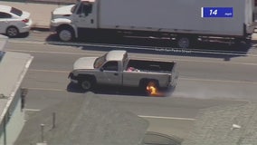South LA police pursuit ends after rim catches fire on allegedly stolen pickup truck