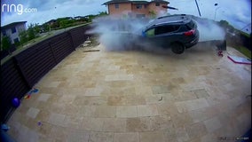 SUV crashes through South Florida backyard, flies across pool