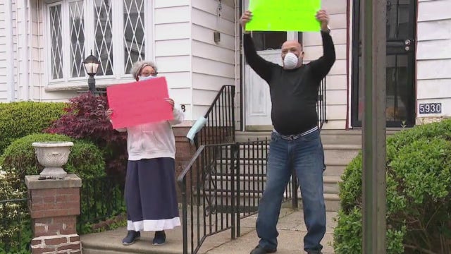 People dance to Rocky theme song in honor of essential workers