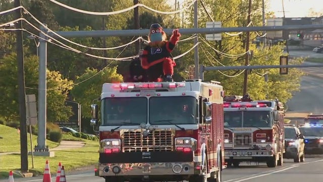 Gritty parades down Delaware County streets to lift spirits amid COVID-19 pandemic