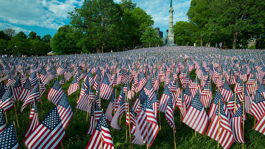 USA - Flags on Boston Common Honor Massachusetts Fallen Veterans