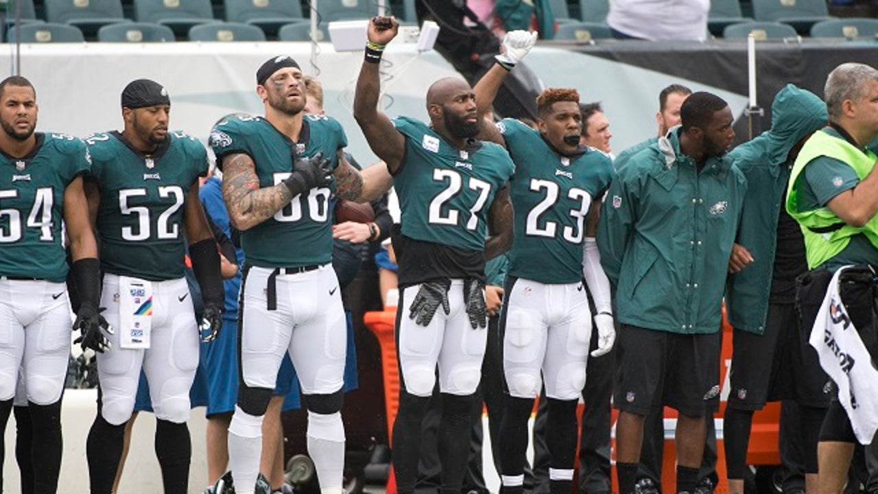 Philadelphia Eagles players protest during National Anthem at