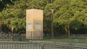 Crews build protective box around Christopher Columbus statue in South Philadelphia