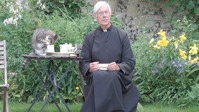 Cat helps itself to some milk during online church service