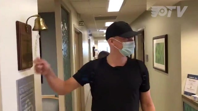 Flyers Oskar Lindblom rings bell marking end of cancer treatment