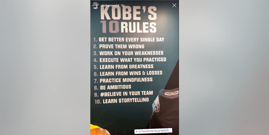 Eagles honor Kobe Bryant by featuring 'Kobe's 10 Rules' on