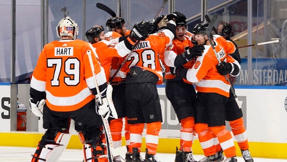 Myers scores early in OT, Flyers even series with Islanders