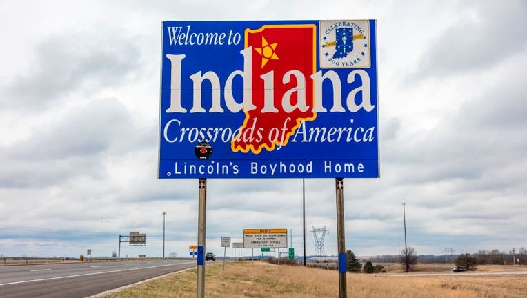 Welcome to the State of Indiana - Road sign along Interstate 70 towards St. Louis, MO.