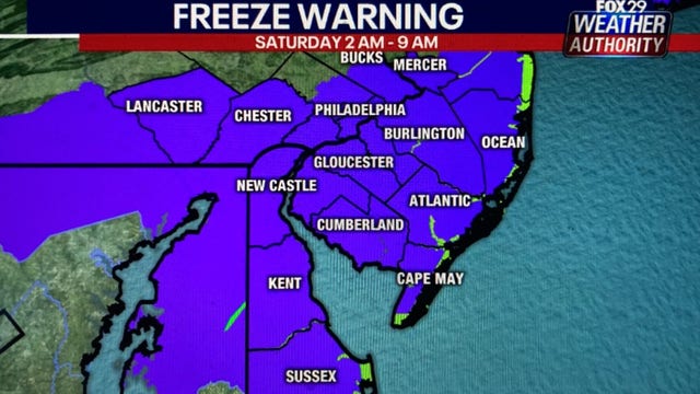 Weather Authority:  Freeze warning overnight Saturday for parts of area