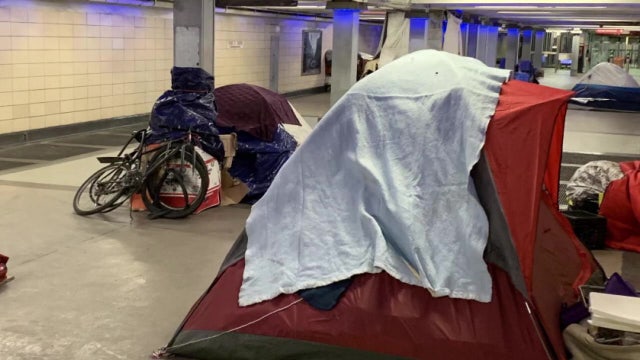 Homeless defend their right to camp at Center City PATCO station, as city cleans the area