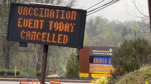 Rain closes Delaware County drive-thru mass vaccination clinic on Sunday