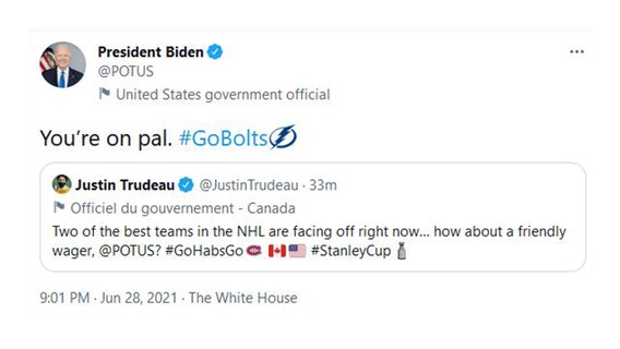 'You're on pal': Biden accepts 'friendly wager' with Trudeau on Stanley Cup winner