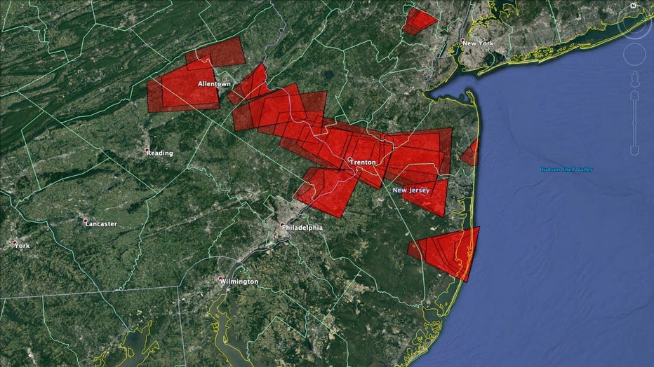 Each red polygon is a tornado warning that was issued by the NWS on Thursday, July 29, 2021.