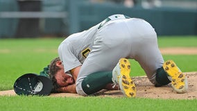 Oakland Athletics right-hander Chris Bassitt struck on head by line drive