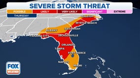 Severe storm threat shifts to Southeast, stretching from Florida to Carolinas