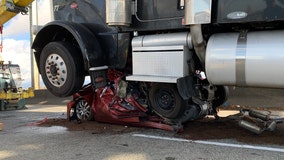 Driver 'miraculously' escapes with minor injuries after semi folds car in half