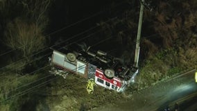 3 firefighters hurt after truck overturns in Chester County