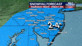 Snow Forecast: Several inches of snow forecasted for Delaware Valley Thursday night