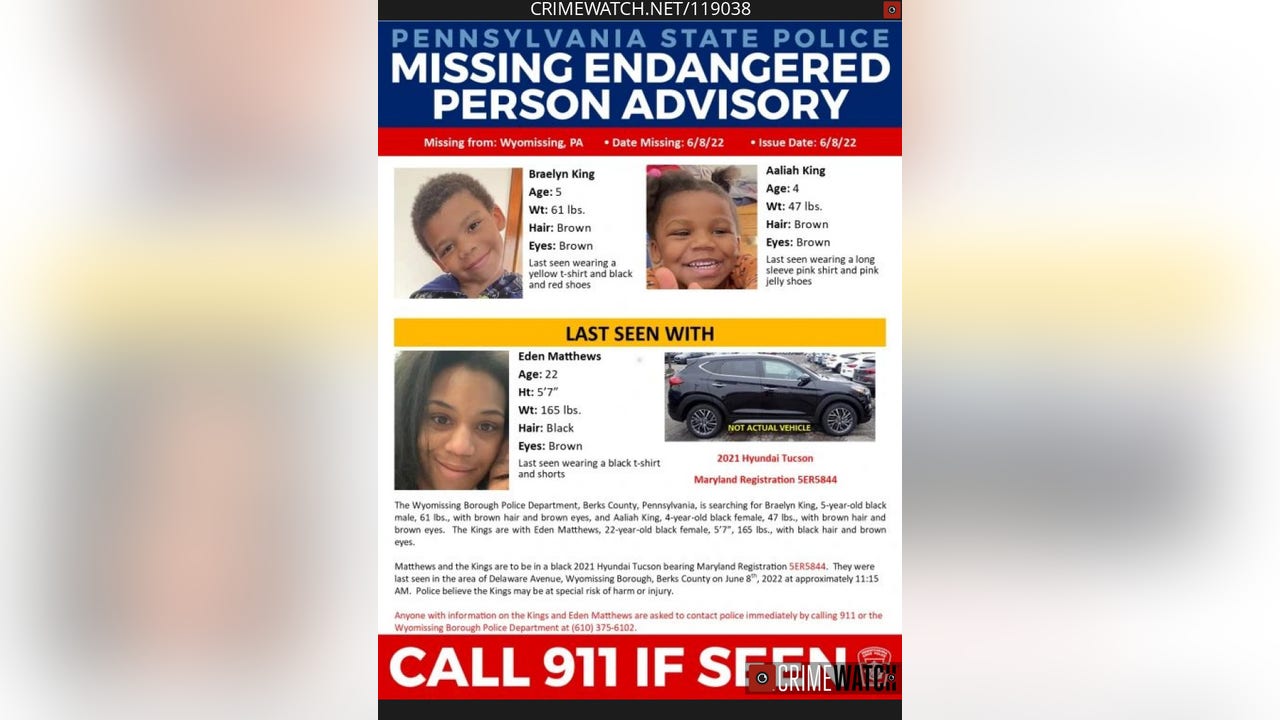 Police searching for 2 children missing from Berks County, authorities say - Vimarsana News