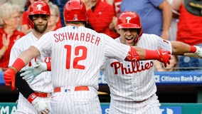 Harper, Schwarber 2 HRs, Thomson wins debut, Phillies top Angels