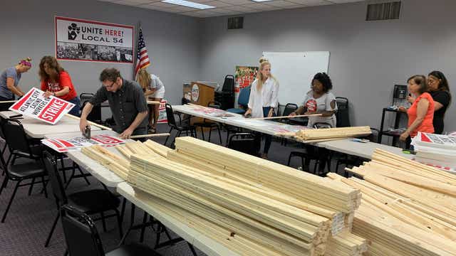 Union readies for Atlantic City casino walkout with signs, strike pay signup
