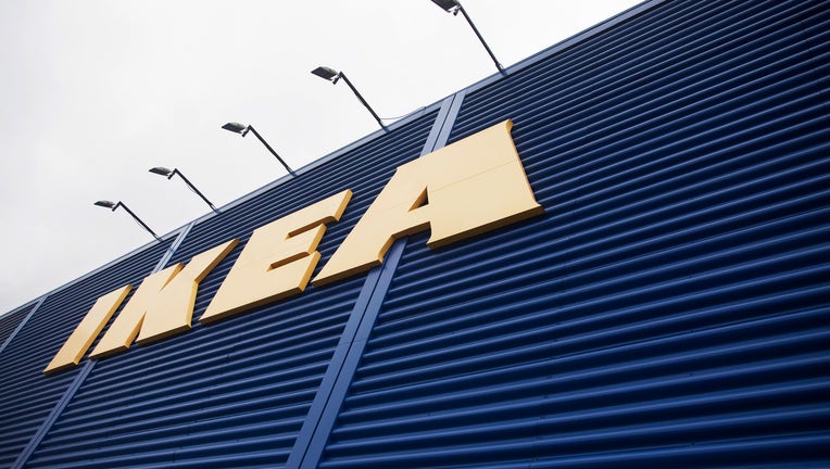 The Ikea logo sits on display at the main store in Oslo, Nor