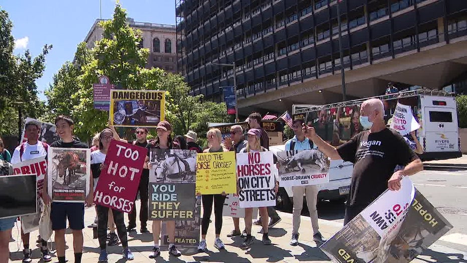 Animal rights activists call for ban on horse-drawn carriages in Philadelphia Animal rights activists call for ban on horse-drawn carriages in Philadelphia