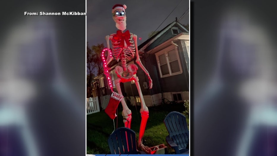 Thieves use automobile to tear down, steal 12-foot skeleton ornament from NJ dwelling