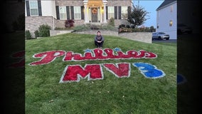 Local college student painting the town red, one Phillies logo at a time