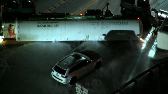 Tanker truck hauling liquid nitrogen overturns on Pennsylvania roadway