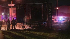 Tractor-trailer found on fire parked in backyard of Camden home