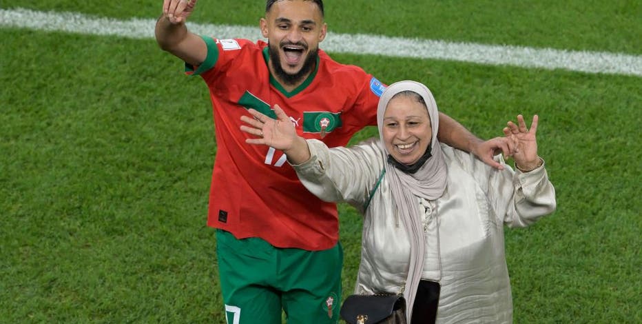 Morocco's Sofiane Boufal dances with mother after World Cup quarter-final  win against Portugal