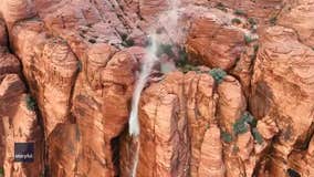 Rare ‘reverse waterfall’ phenomenon captured on drone footage in Utah