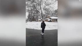 Watch: Girl skates down icy street in Roseville, Minnesota