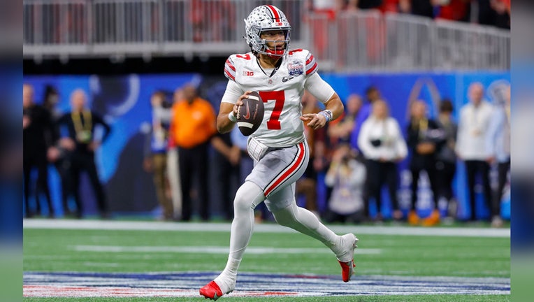 Quarterback C.J. Stroud of the Ohio State Buckeyes takes the field