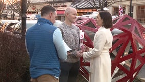 Couples renew vows on Valentine's Day in front of Open Heart sculpture in Haddonfield