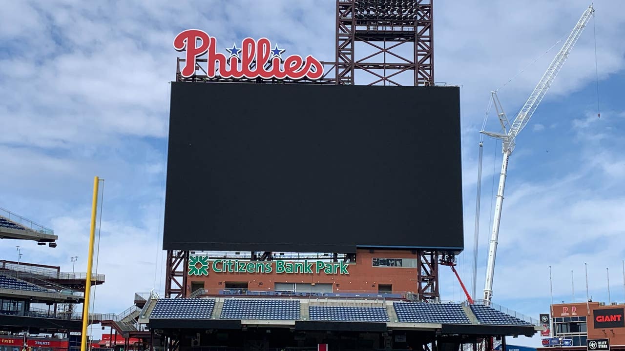 New and improved: Huge Phillies logo, scoreboard ready to go at