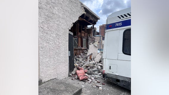 Video: No injuries after SEPTA bus rolls into a Logan building, scattering debris