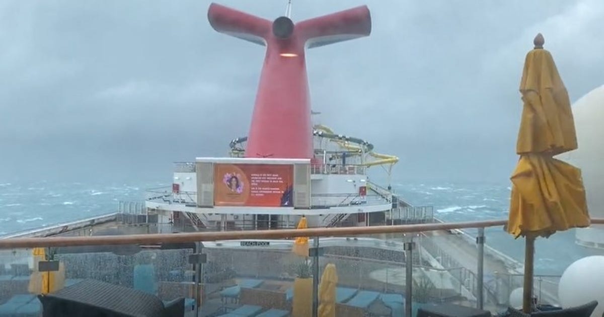 Cruise ship Carnival Sunshine pounded by large waves during
