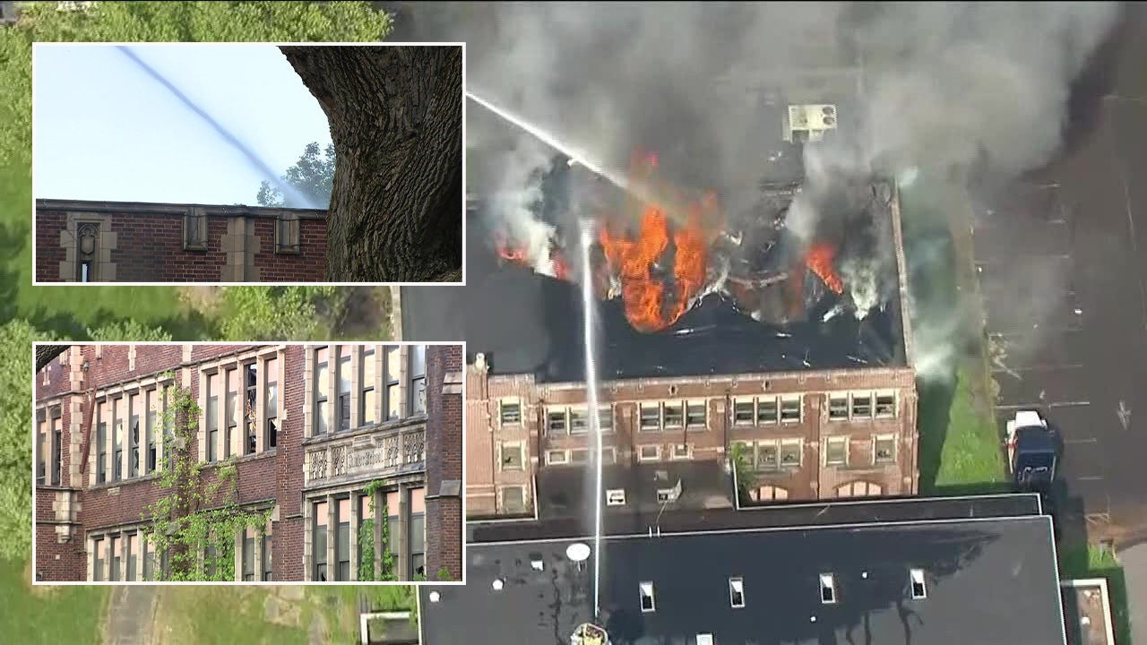 Firefighters battle 5 alarm fire at abandoned school in Trenton