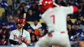 Harper 0 for 4 in return, Urías helps Dodgers top Phils 13-1