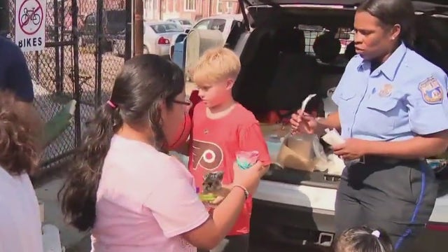 Philadelphia 3rd District Police bond with neighborhood kids and help them cool off on hot day