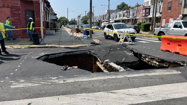 Massive sinkhole opens up in West Philadelphia, shuts down street