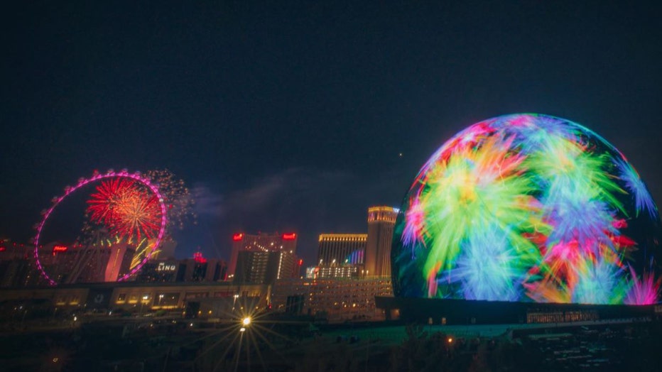 Sphere in Las Vegas lights exterior for first time with Fourth of
