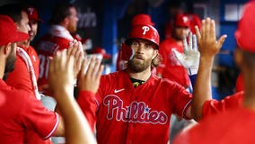 Harper hits 2 solo home runs, Nola pitches 5 innings as Phillies beat Blue Jays 9-4