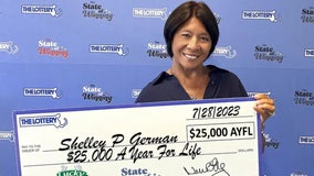 Woman celebrating 43rd wedding anniversary wins $25K a year for life in lottery