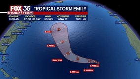 Tropical Storm Emily forms in the Atlantic Ocean