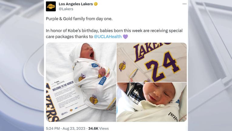 Babies born on Kobe Bryant's birthday received Lakers care package ...